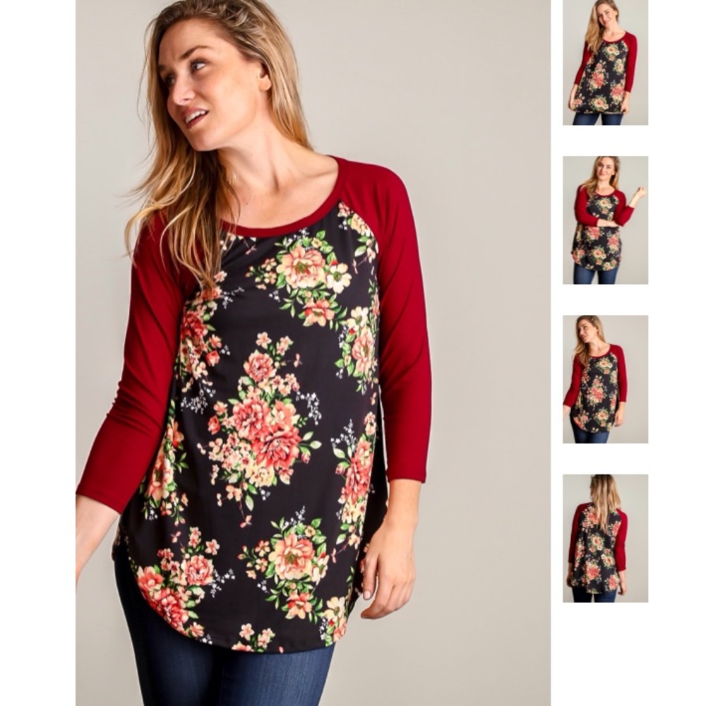 BLACK & WINE VIBRANT FLORAL RAGLAN